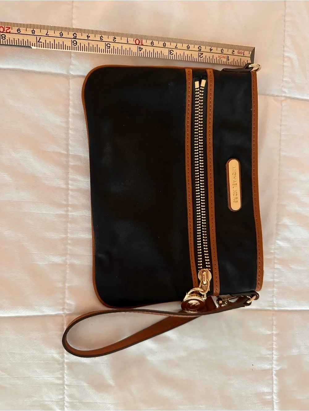 Michael Kors Black and Brown Zip Wristlet Clutch